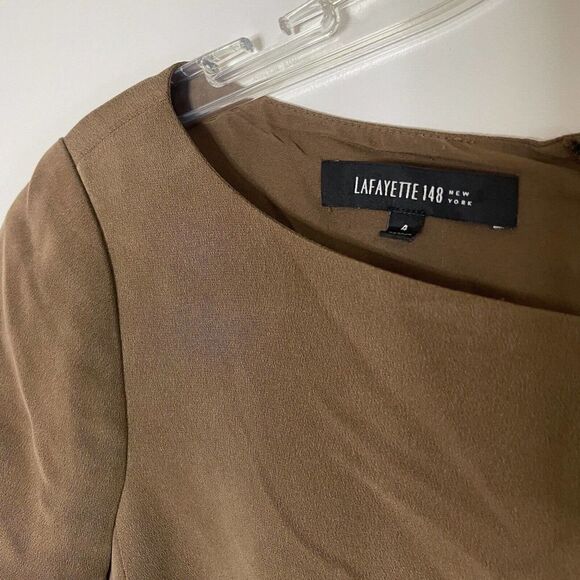 Lafayette 148 new york tan brown cap sleeve silk short dress size US 4 - Picture 3 of 6